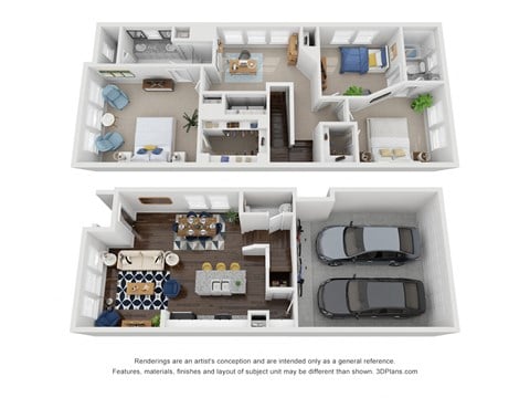 Floor plan for 3 beds, 2.5 baths, 1544 sqft